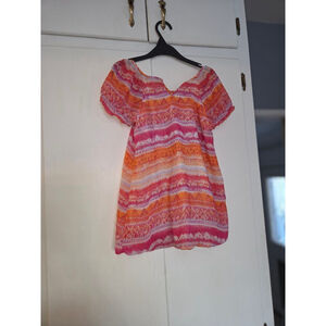 Girl's GEORGE Tunic 7-8 Pink Orange Striped Short Sleeve Top